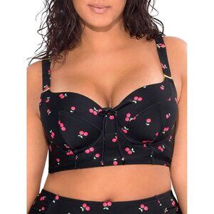 🆕Women’s Sweet Cherry Plus-Size Long Lined Underwire Bikini Top Nylon Swimwear
